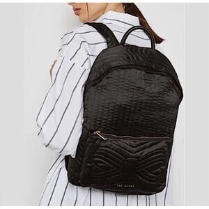 Ted Baker Backpack Black Akija Satin Quilted Bow Large School Travel Bag